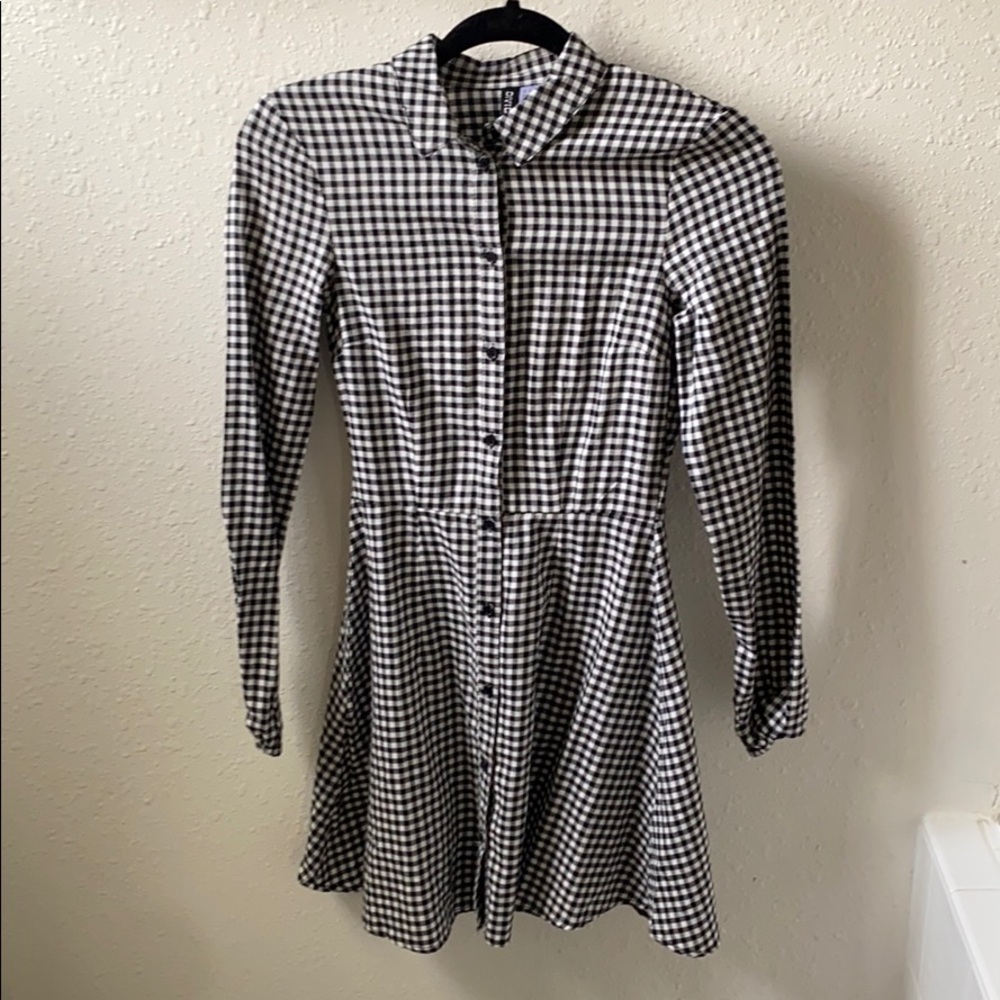 Checkered button dress.